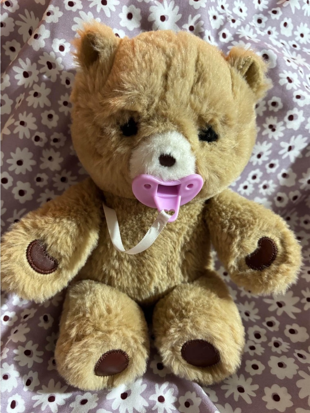 Plush Brown little live pets Teddy Bear with Pink Pacifier